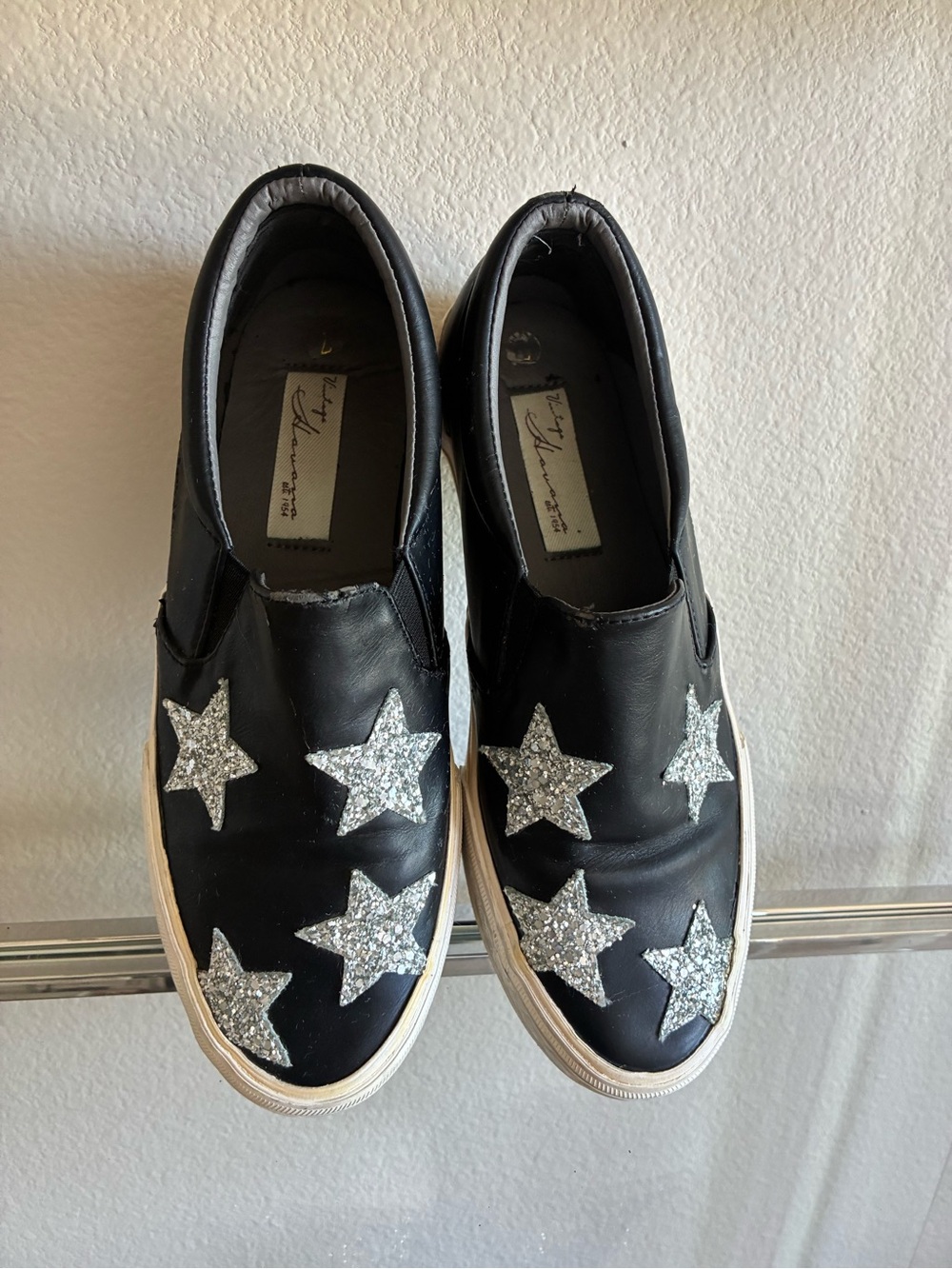 Vintage Havana 7 Black and Silver Star Slip-On Sneakers